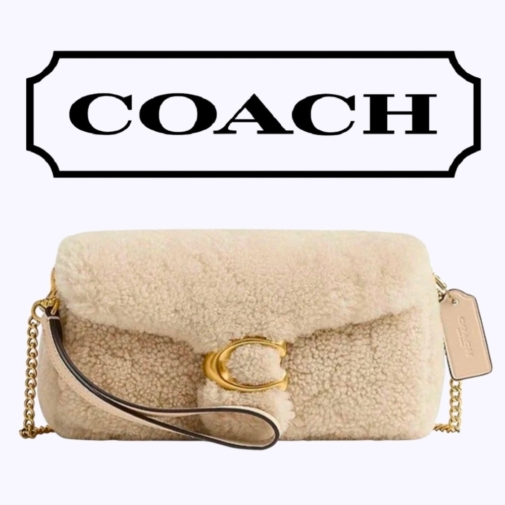 COACH NY Beige Shearling & Leather Tabby 20 Shoulder Bag + Coach Dustbag * NWT